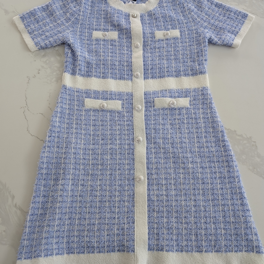 Blue and White Tweed Dress